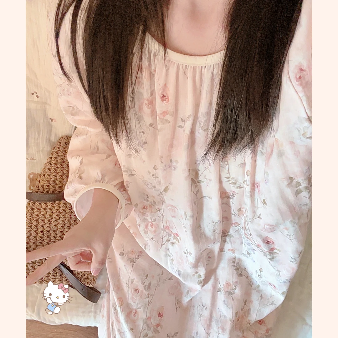 秋款纯棉全棉双层纱睡裙家居服透气吸汗柔软舒服