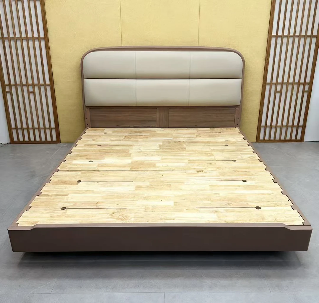 002#南美胡桃悬浮床主卧婚床轻奢香奈儿真皮简约家用带灯带款