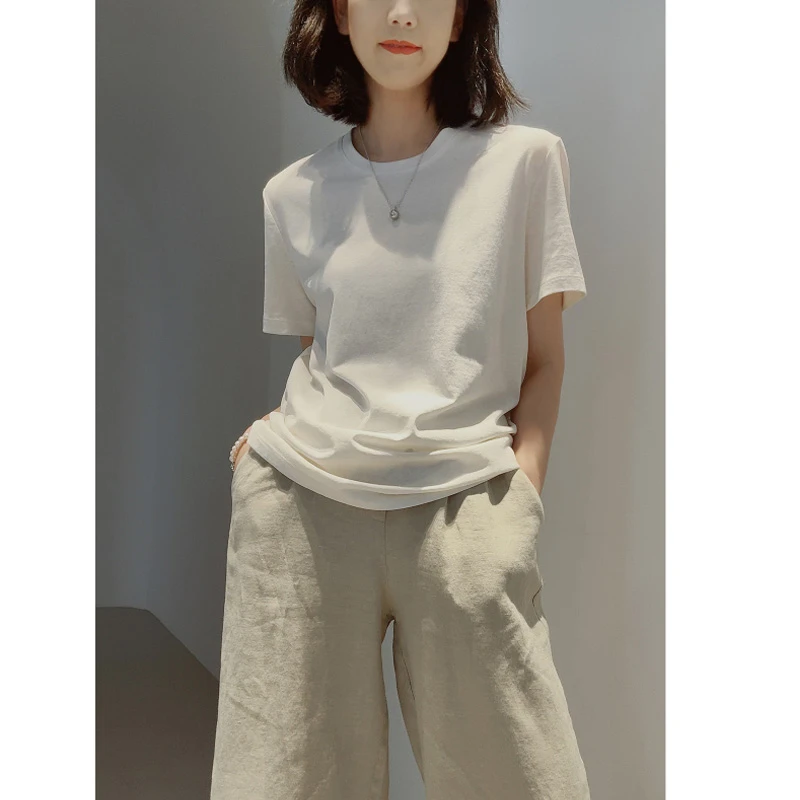 【干爽/凉意/轻盈/柔软/透气】新款夏季万能T恤雪花棉棉麻短打底衫