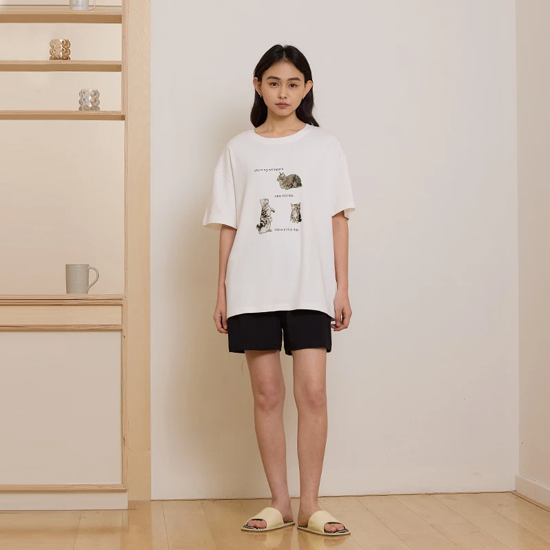 【美家臣】2025睡衣女夏莫代尔短袖短裤可爱卡通萌猫套头家居服套装