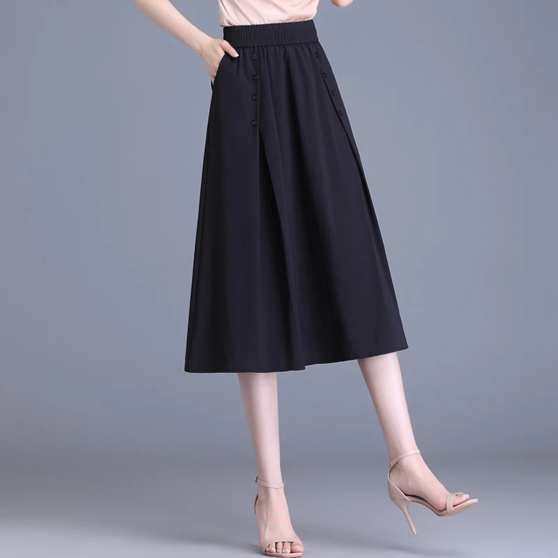 百褶裙中长气质缎面伞裙冰丝半身裙小个子A字百褶裙女裙子2025夏