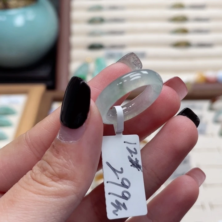 奶***机翡翠未镶嵌戒指薄荷绿飘花