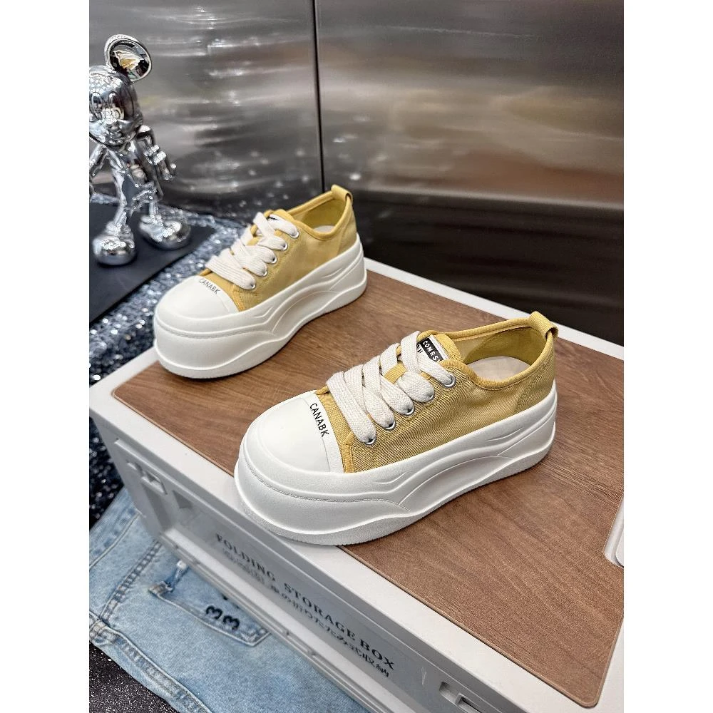 冰丝网面小白鞋女夏季2025新款韩版百搭休闲松糕厚底帆布鞋滑板鞋