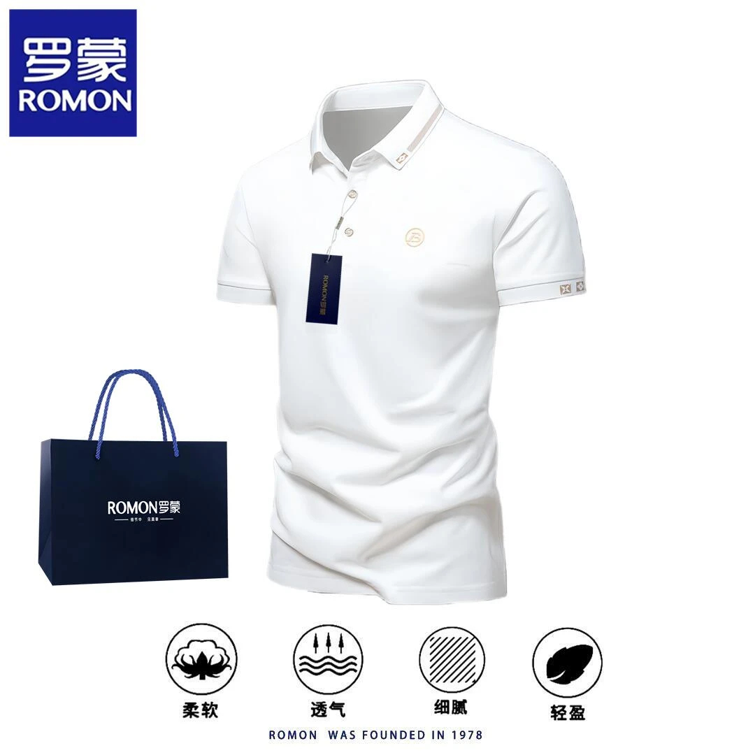 罗蒙夏季新款冰丝短袖t恤男士上衣男装翻领POLO衫半截袖青年上衣T