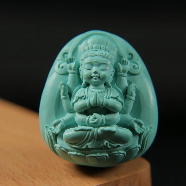 原矿绿松石千手观音宝宝佛 尺寸26.4×30.3×19mm,重20.2g