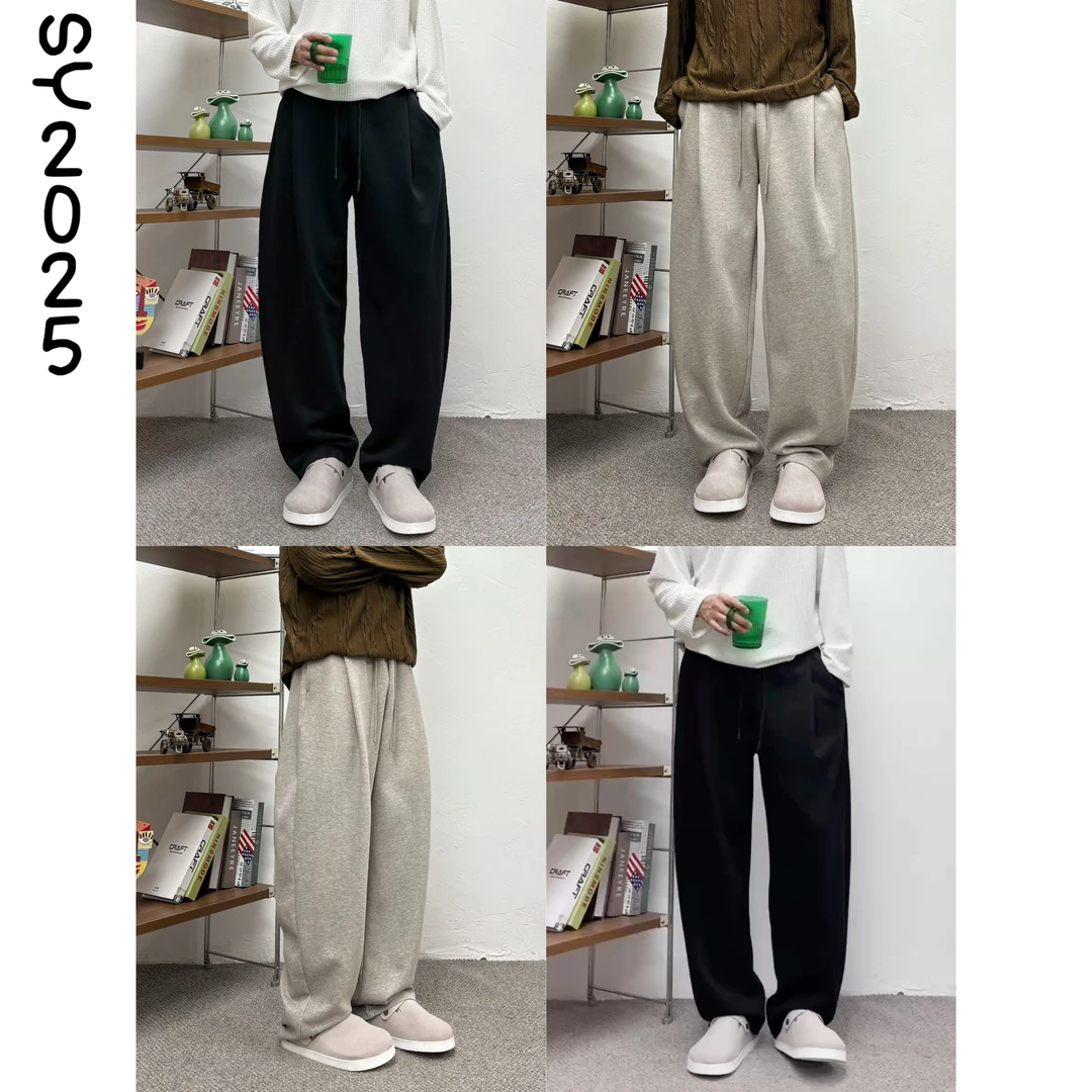 Sy『秋冬』男休闲裤重磅百搭阔腿高街潮流垂感拖地弯刀直筒裤626