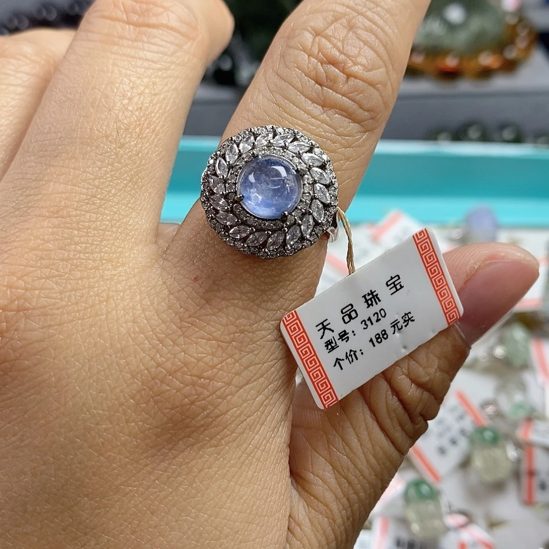 水晶银S925镶嵌戒指蓝线石戒指3120