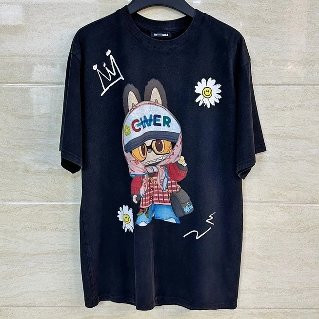 南油小众品牌 新款太阳花拉布布印花图案宽松T