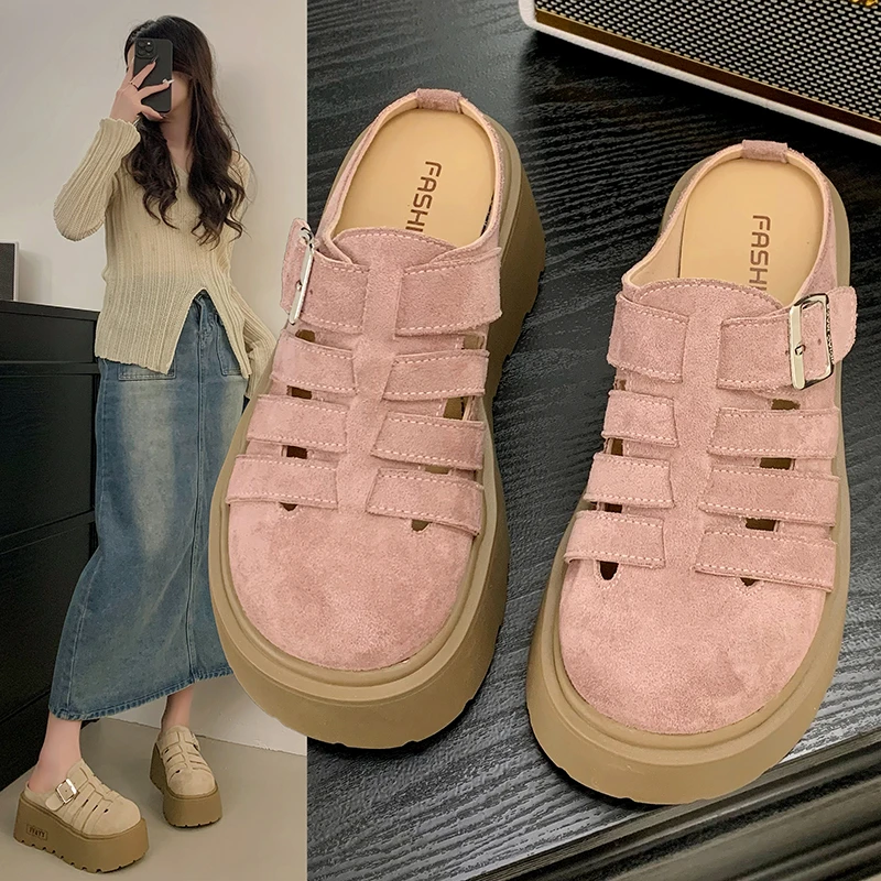 厚底勃肯鞋女2025年新款松糕单鞋一脚蹬懒人鞋包头拖鞋外穿半拖鞋