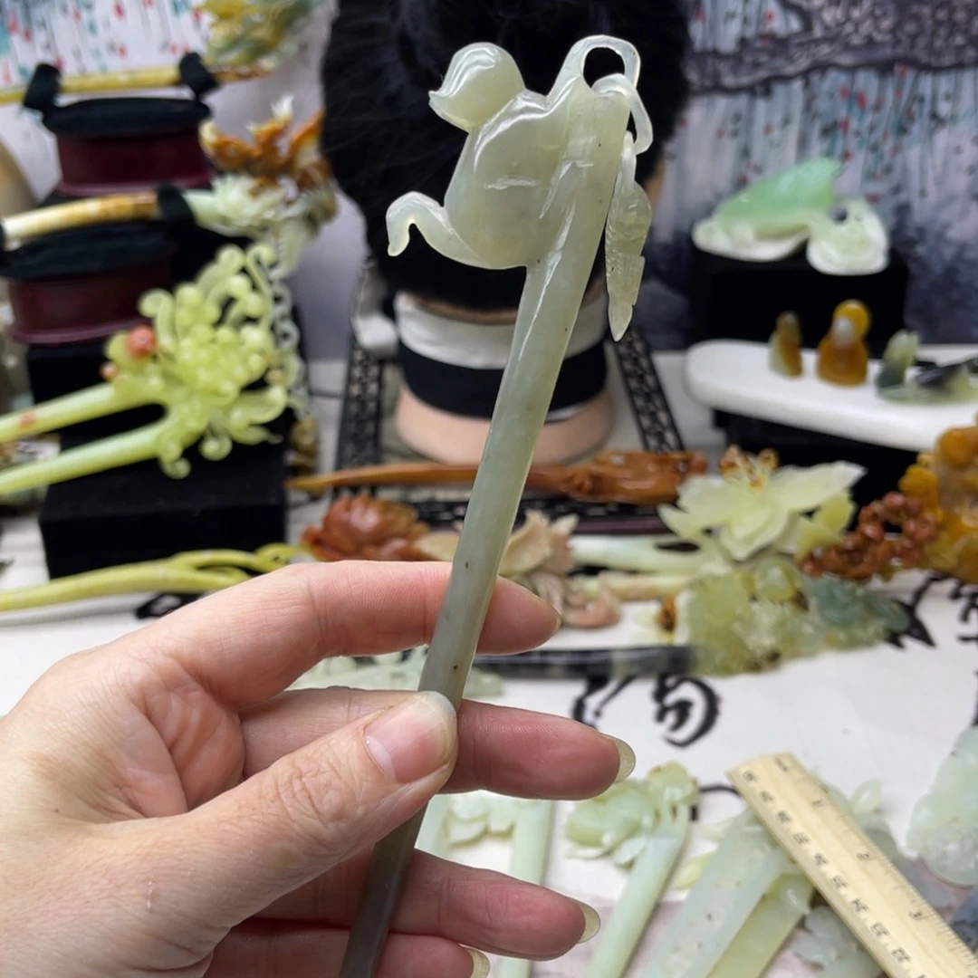 【闪购商品】蛇纹石玉发饰合金大*瑶