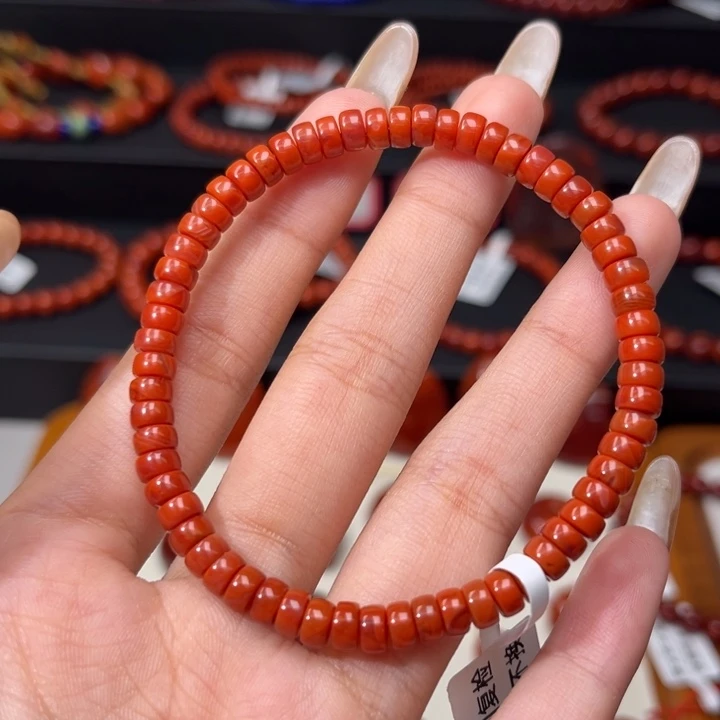 南红玛瑙未镶嵌手链精工直切药片5mm柿子红福利款