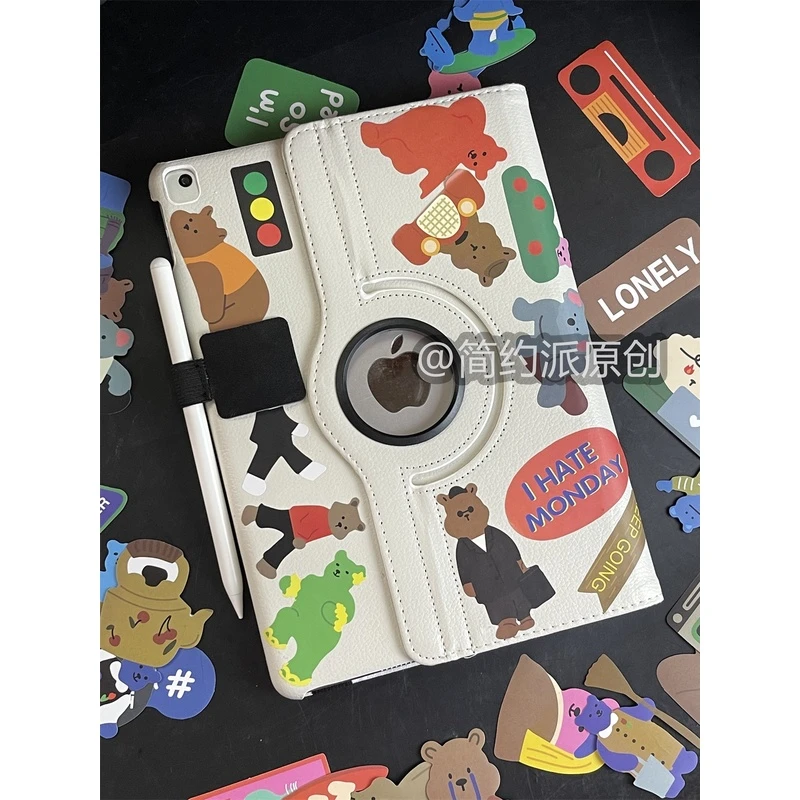 彩色小熊贴纸皮套2025苹果ipad6保护壳air34套78平板mini1女9防摔