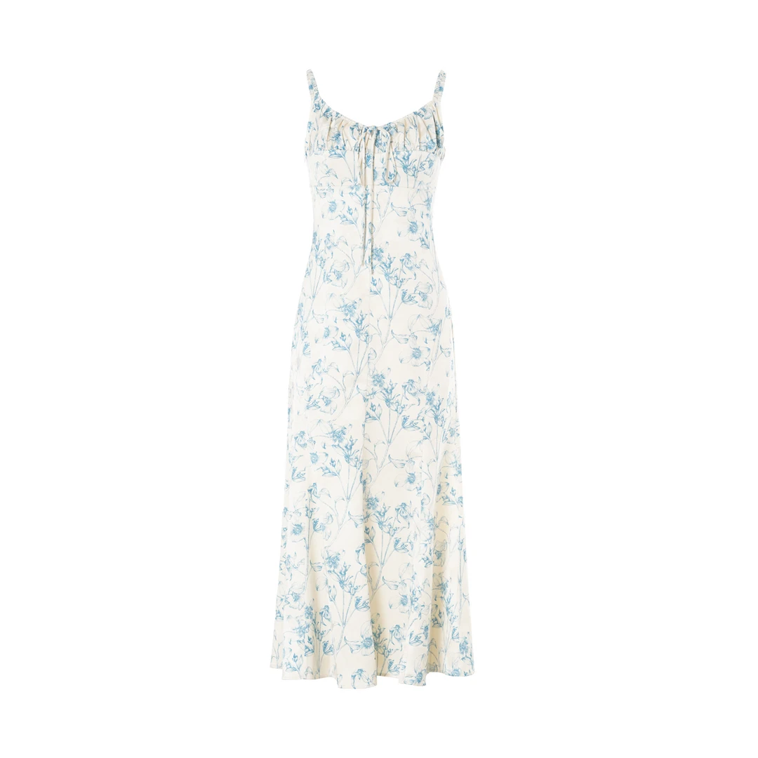 提花印花吊带连衣裙女度假风优雅法式鱼尾长裙 NGD2FSW041