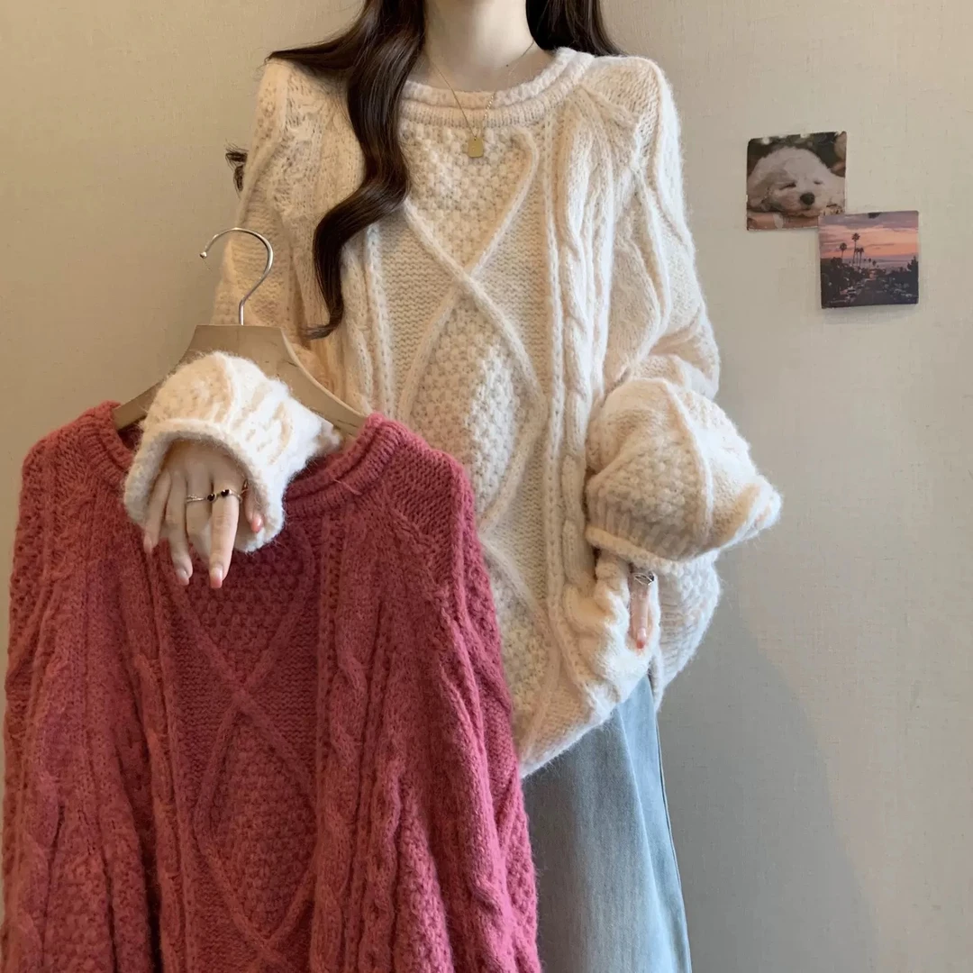 【B051-B100】秋冬针织套头毛衣慵懒风洋气百搭宽松加厚
