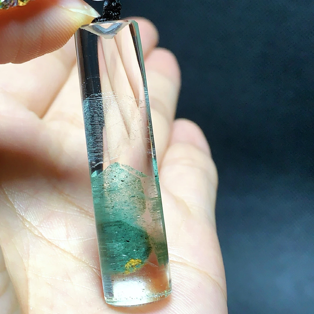 东海水晶天然千层绿幽灵水晶吊坠毛衣链无事牌项坠男女款聚宝盆