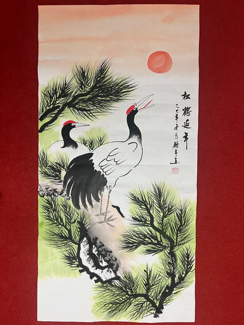 331三尺50x100cm松鹤延年玄关客厅书房茶室办公室现代手工装饰画