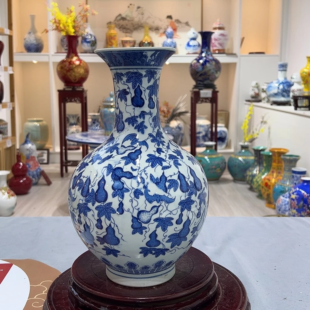 摆件陶32cm葫芦青花赏瓶