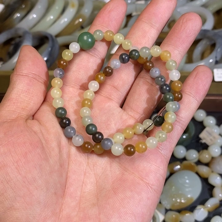 未镶嵌手链和田玉新疆若羌扶果岭李保国矿楼兰青花圆珠双圈手串