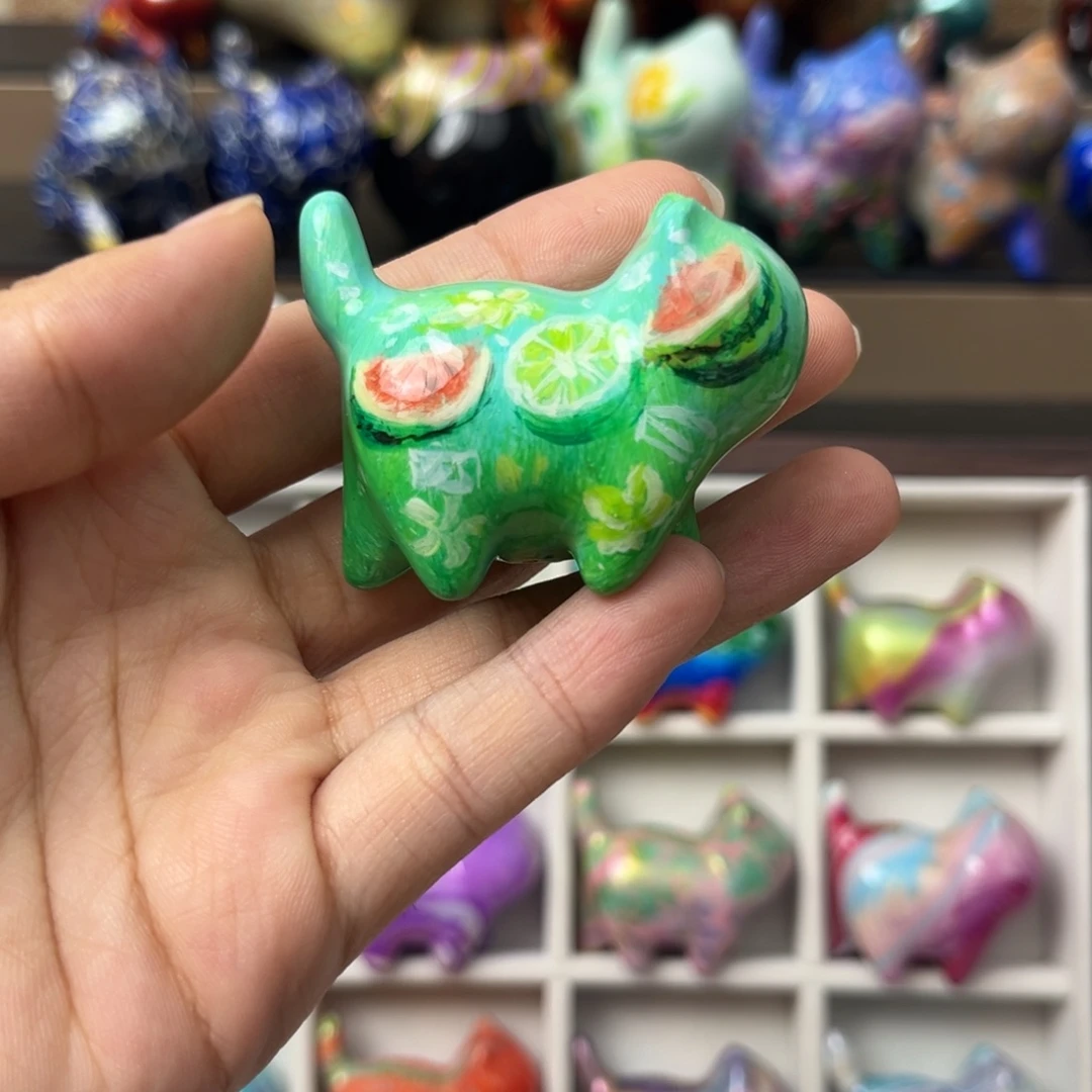 小***子木5公分手绘西瓜猫猫摆件