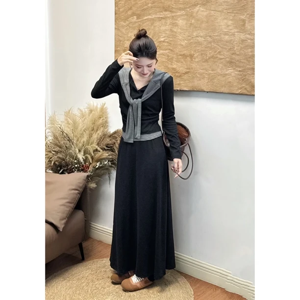 Sunshine【轻氧松弛】秋季气质休闲设计感显瘦上衣披肩半裙三件套