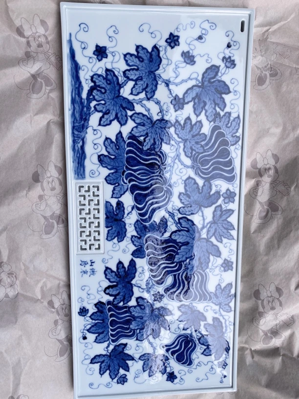 景德镇纯手工手绘青花瓜瓞连绵南瓜50×22.5干湿两用泡台茶盘