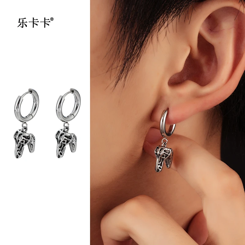 钛钢耳饰 时尚复古耳扣女朋克风小众设计蛇头耳环男痞帅百搭欧美