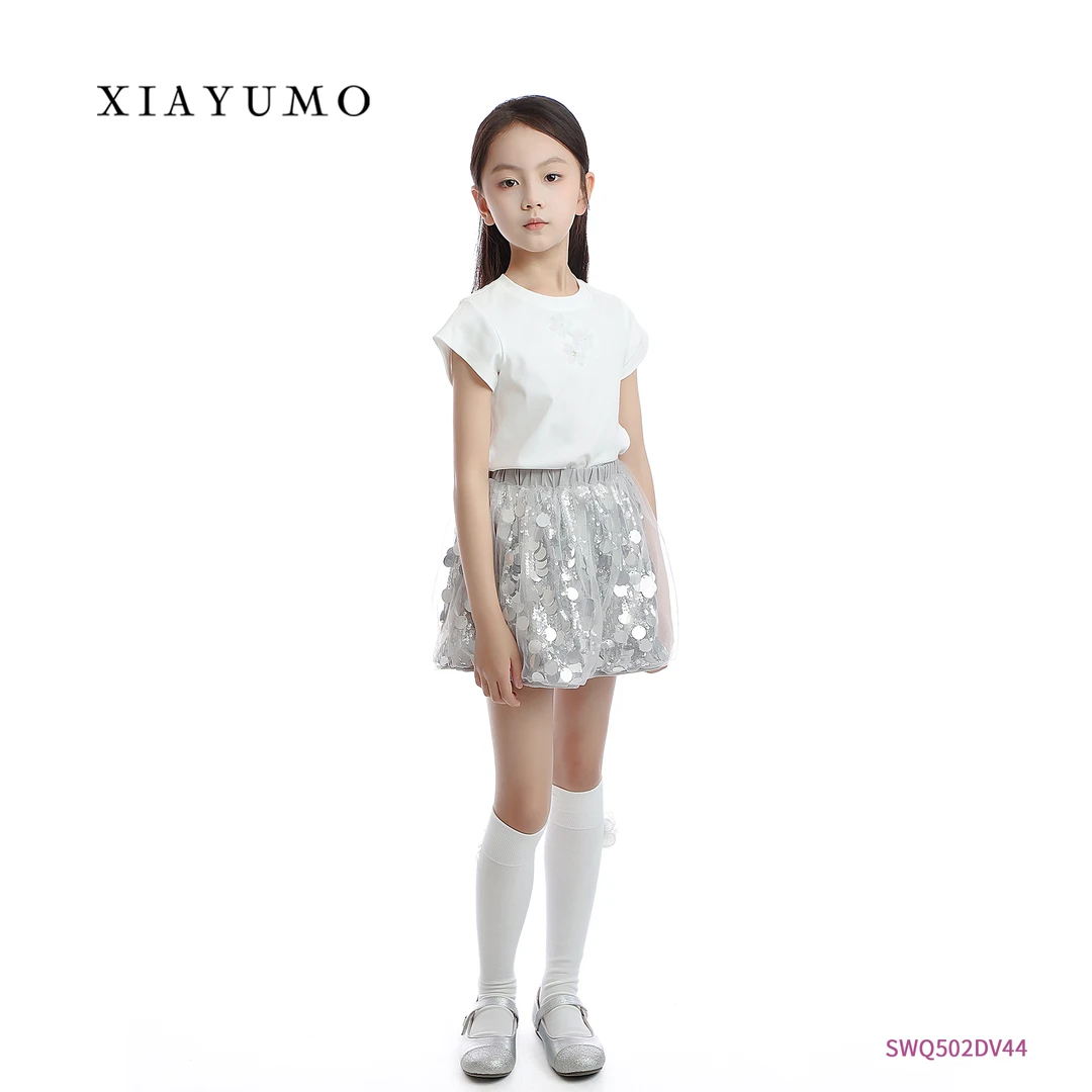 夏羽墨女童春夏新款银色亮片半裙气质小众时尚韩版半身裙