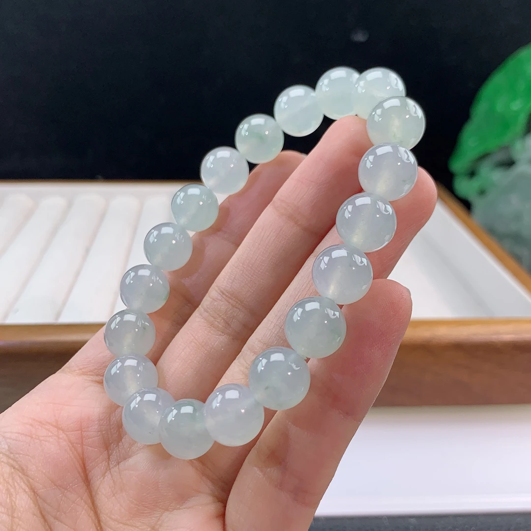 3.14-6-缅甸天然翡翠A货 女款白冰手串尺寸:10mm 19颗粒