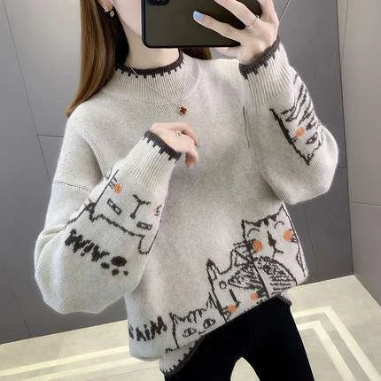 12-18岁女大童毛衣初中生中大童秋冬新款小女孩圆领针织衫外穿潮