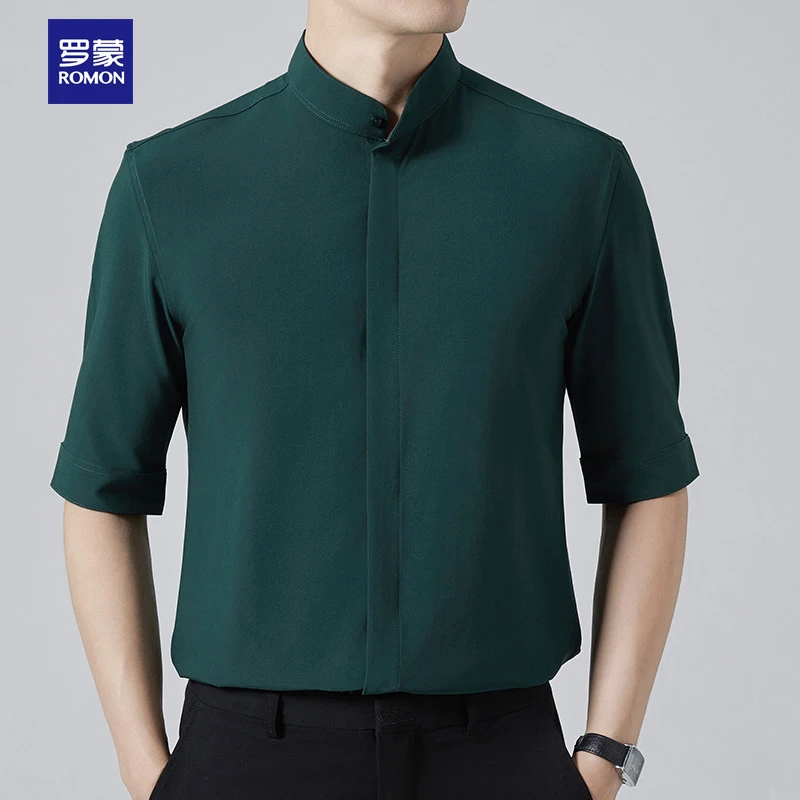 纯色春秋立领暗门襟衬衫秋季春季休闲中袖简约时尚上衣