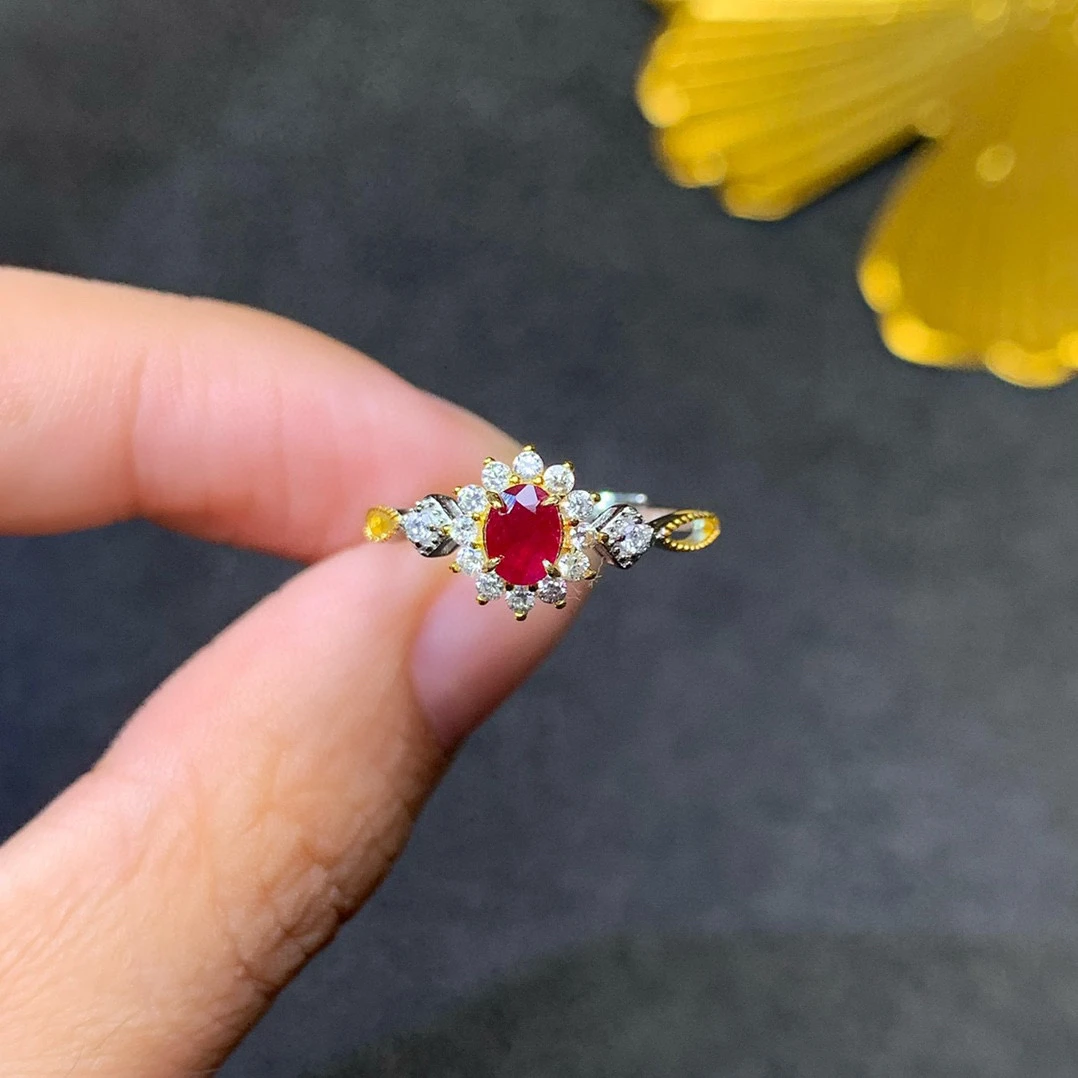 925银镶嵌红宝石戒指