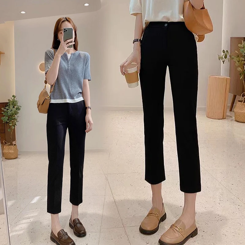 法棍直筒裤冰丝垂感烟管裤女春夏九分西装裤小个子八分休闲裤薄