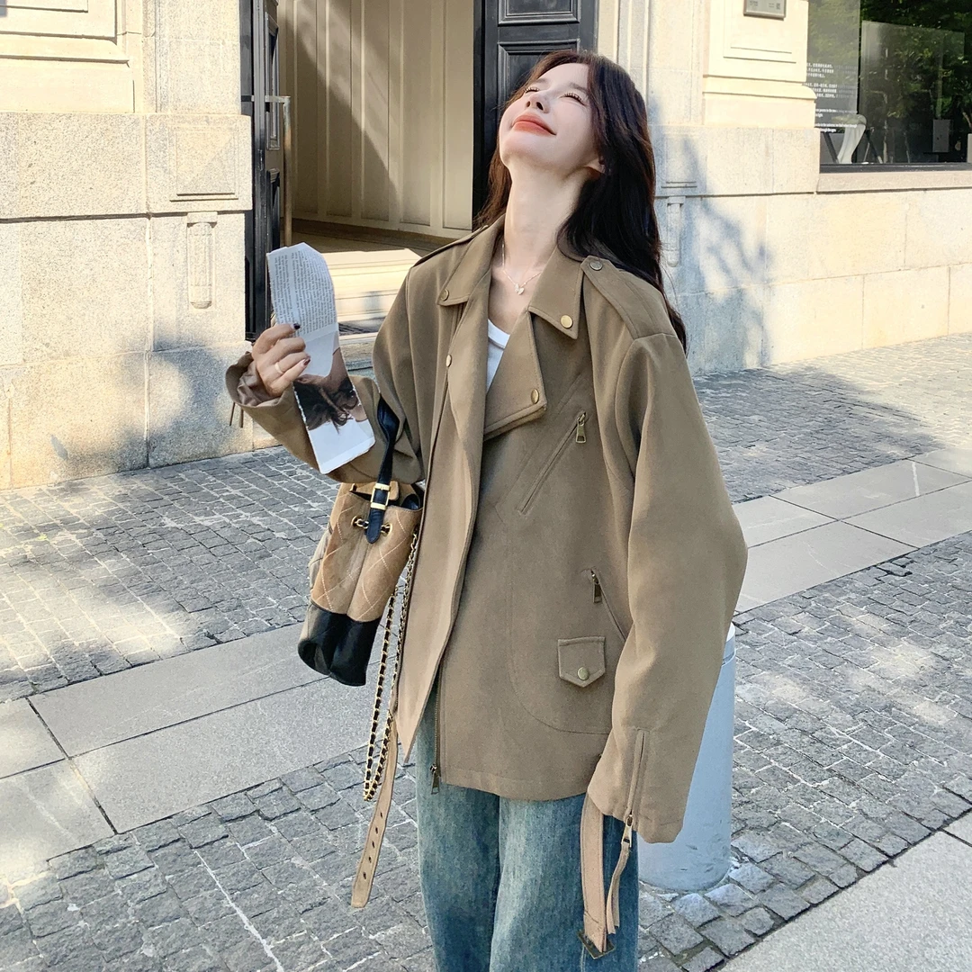 美式帅气减龄工装上衣女2025秋季新款甜酷风时尚百搭麂皮绒外套