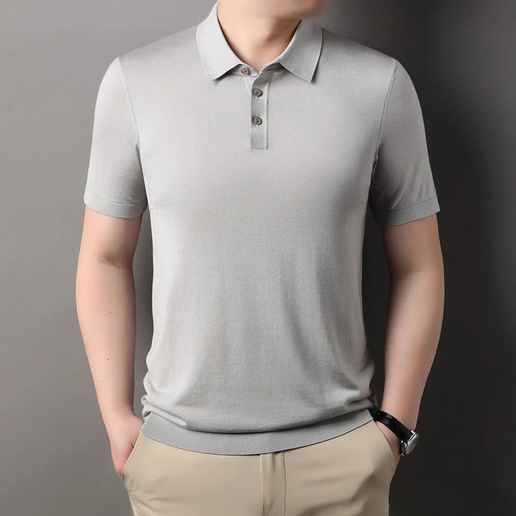 冰丝凉感100%天丝男士短袖polo针织弹力夏季半袖薄款纯色