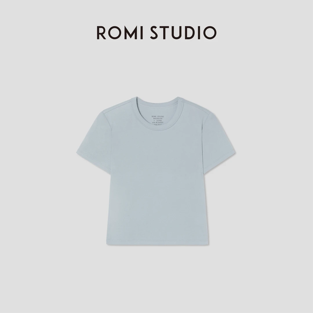 ROMI STUDIO“Clean fit”极简棉质高弹修身圆领短袖T恤 RWCRSX1583