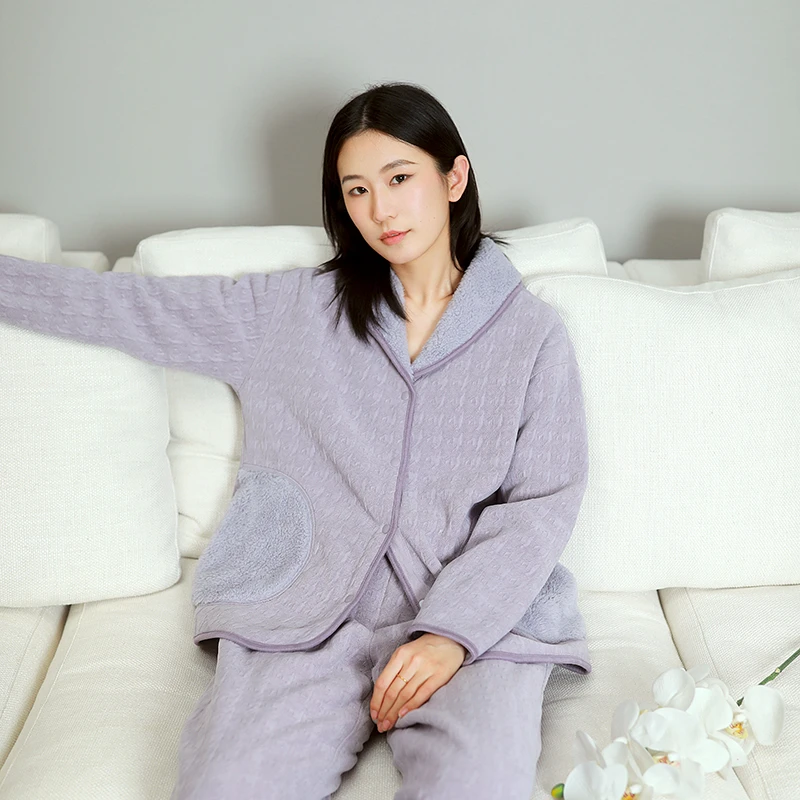 橙线秋冬新款情侣睡衣套装冬加绒双面穿雪绒保暖花家居服026+029