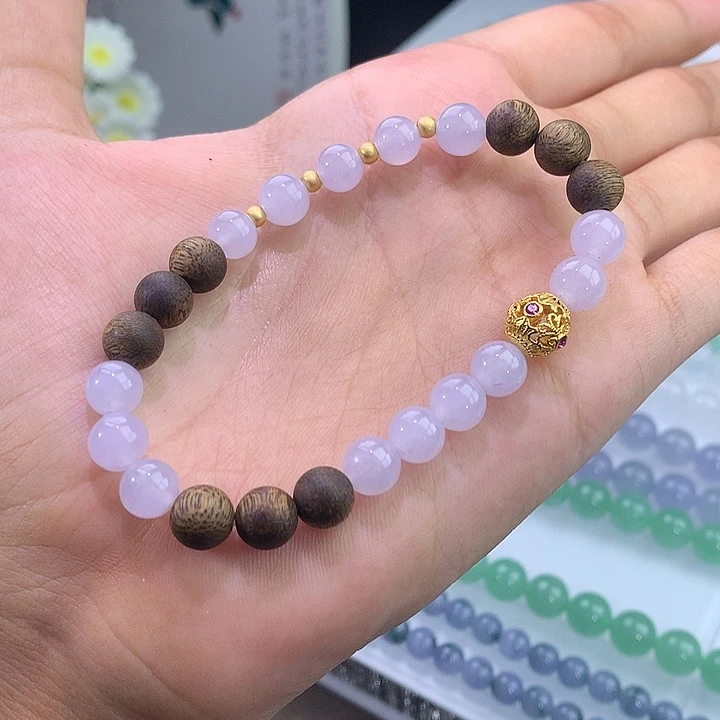 未镶嵌手链翡翠翡翠浅冰紫沉香手串