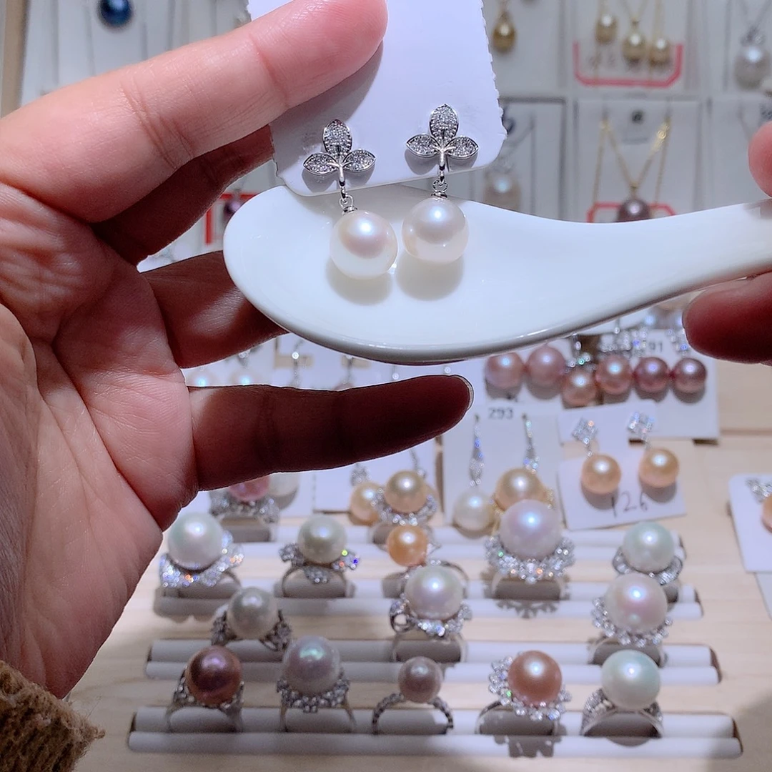 耳饰银S925镶嵌淡水珍珠CC11.4mm