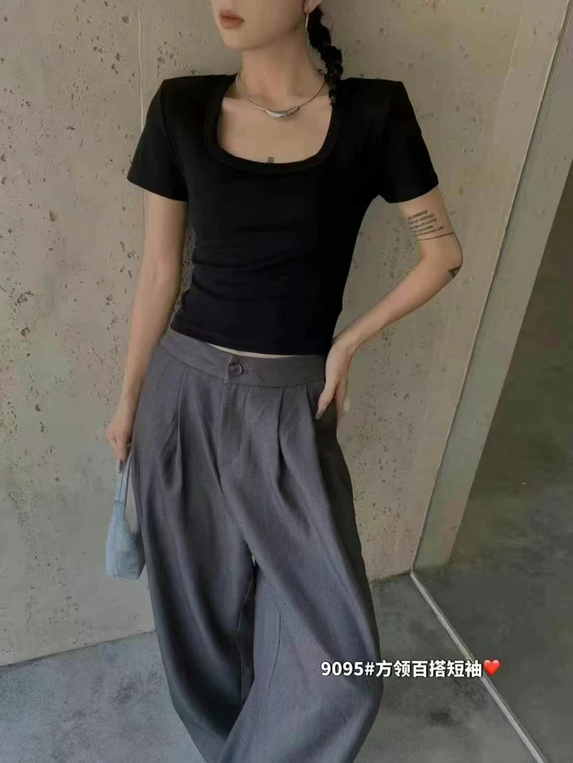 低领修身打底衫女短袖t恤春夏新款辣妹洋气内搭潮