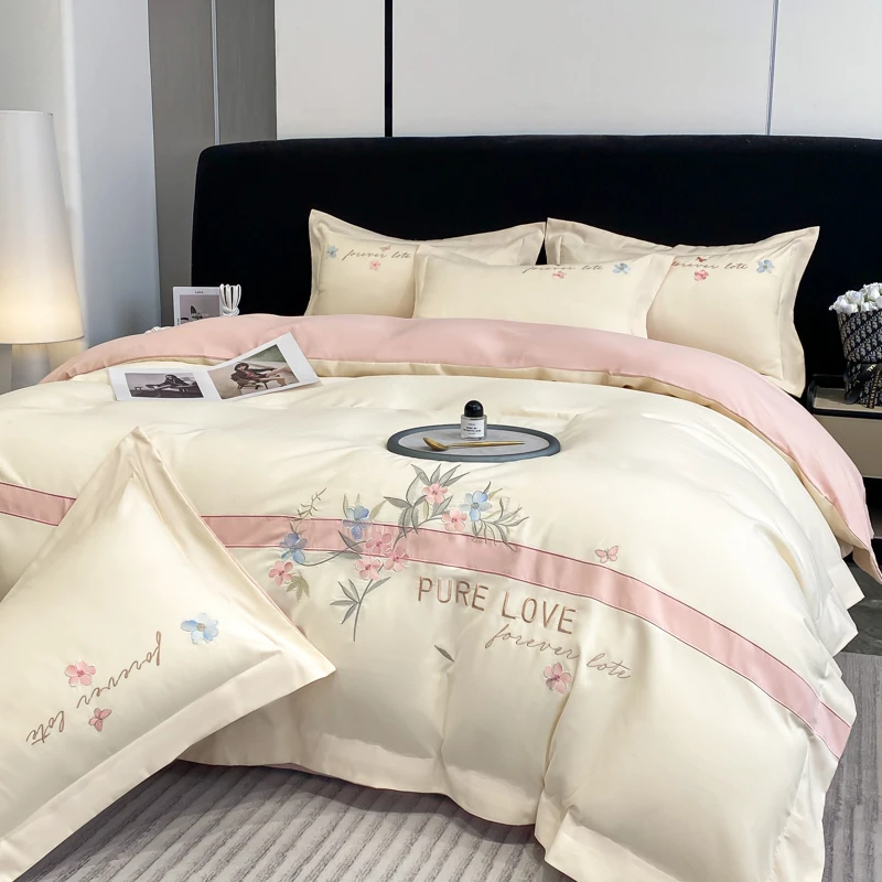 2025新款A类布拉格横刺绣四件套小清新少女风床单床笠被套三件套