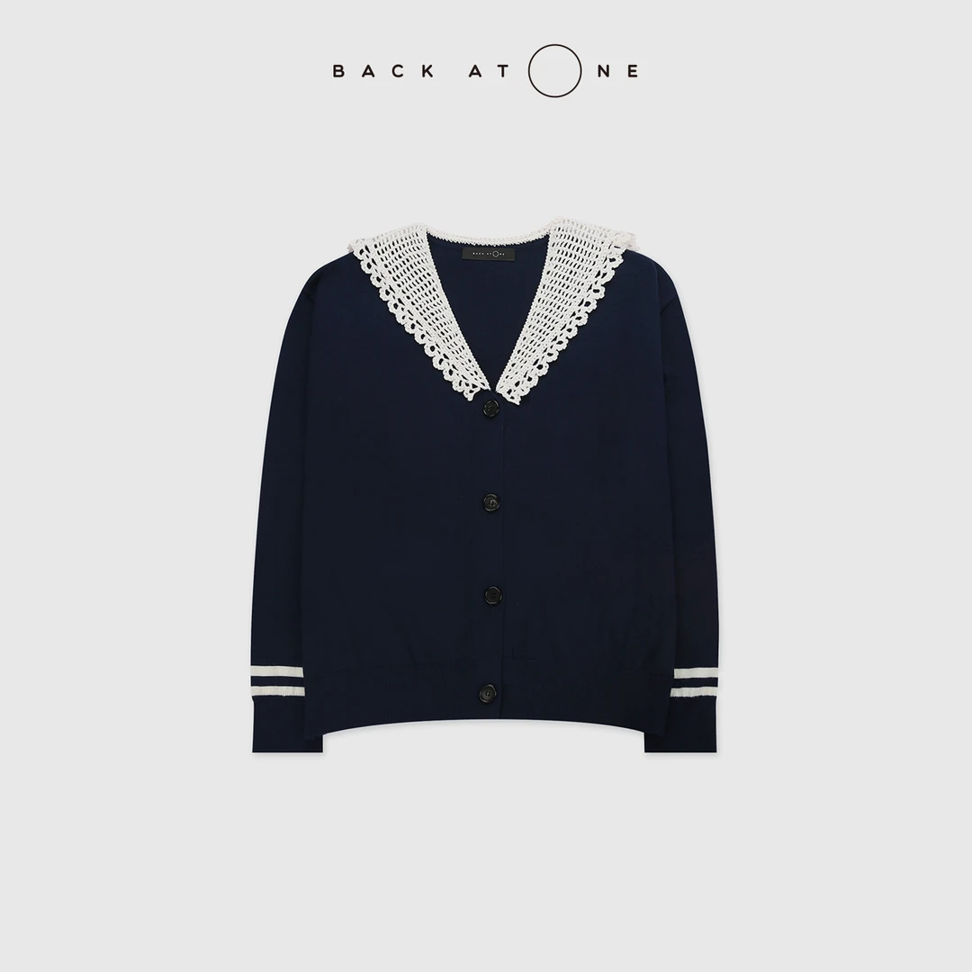 BACKATONE“浪花小调” 时尚经典撞色海军领针织开衫 BFF-1AS170B-K
