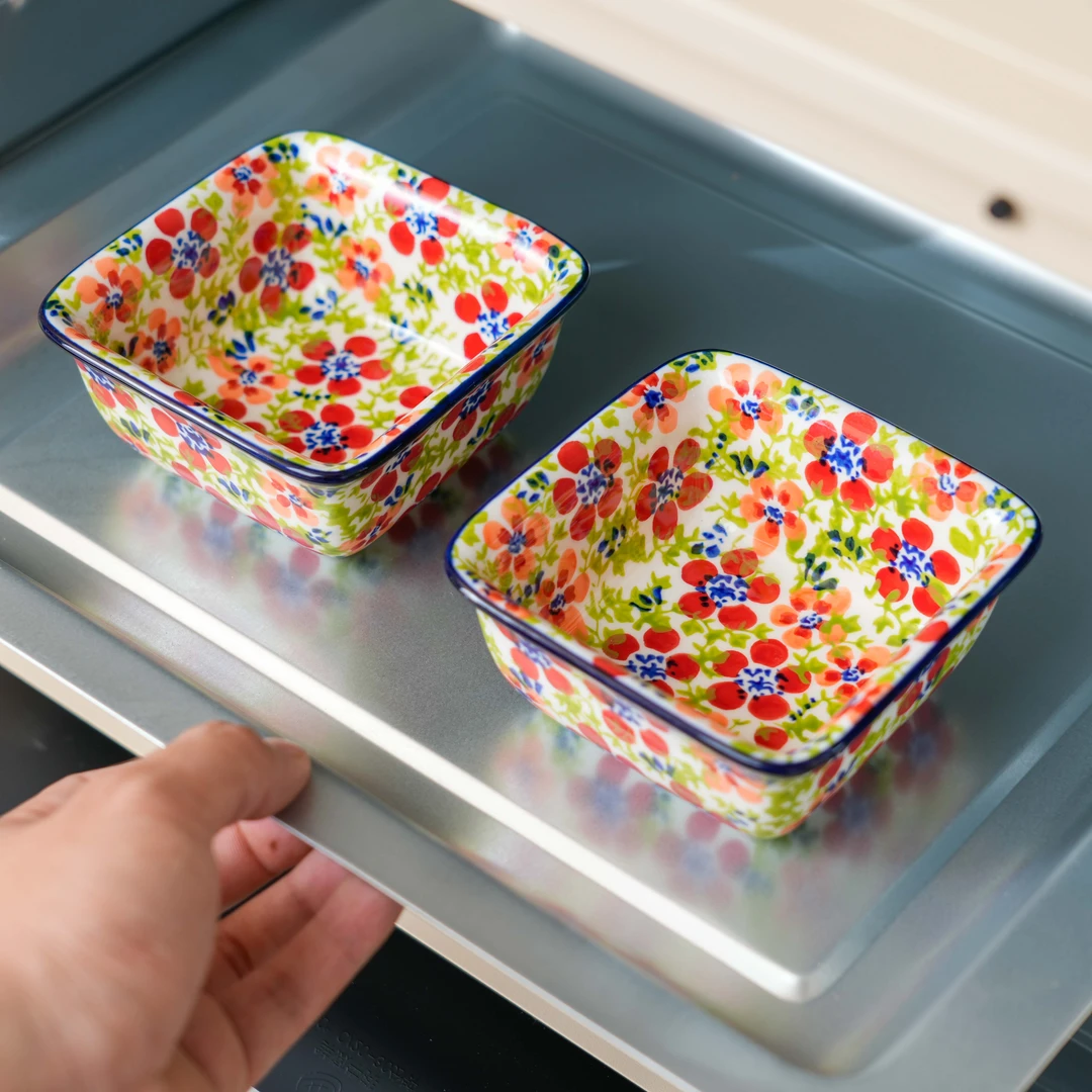 2只装【碧丝粉黛】手绘加厚方碟防烫简约轻奢小碟小果酱碗烤碗网红