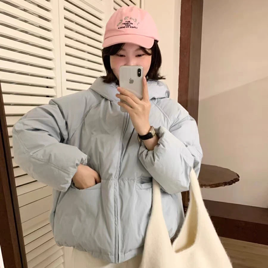 小个子白鸭绒韩国东大门羽绒服女2025新款花苞连帽短款外套加厚