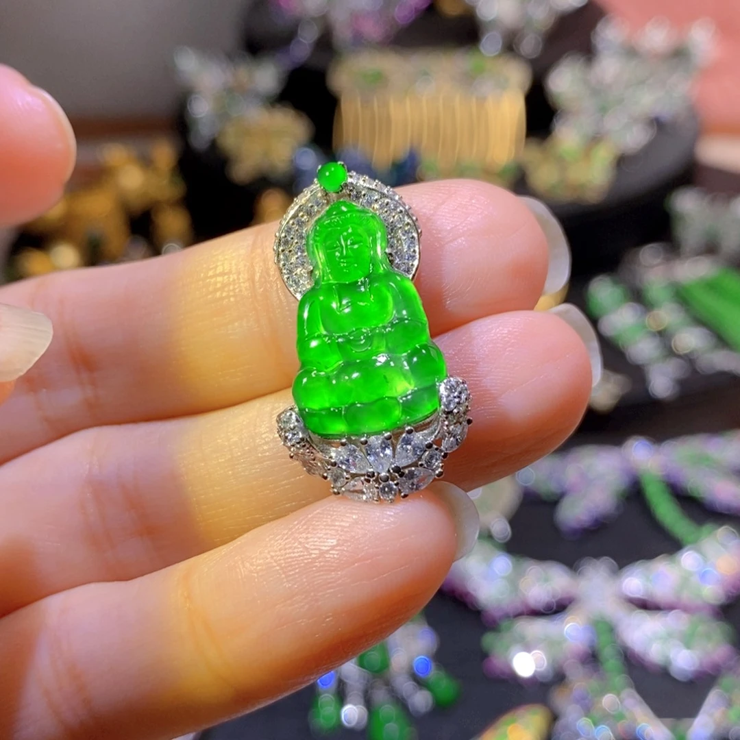 吊坠(不含链)银S925镶嵌翡翠