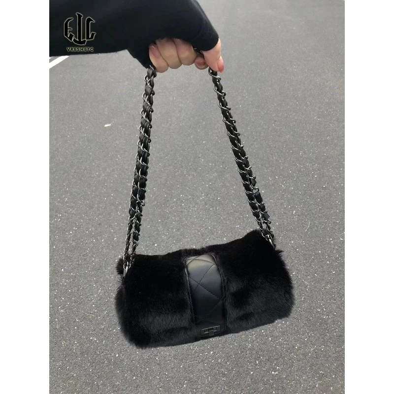 2025秋冬高端质感长毛绒包休闲百搭个性西式女装炼斜女士复古轻奢