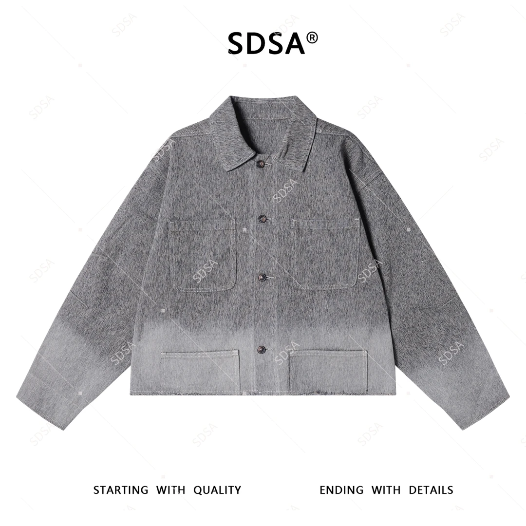 SDSA男士2025新款轻奢痞帅男装短款渐变牛仔外套多口袋夹克复古