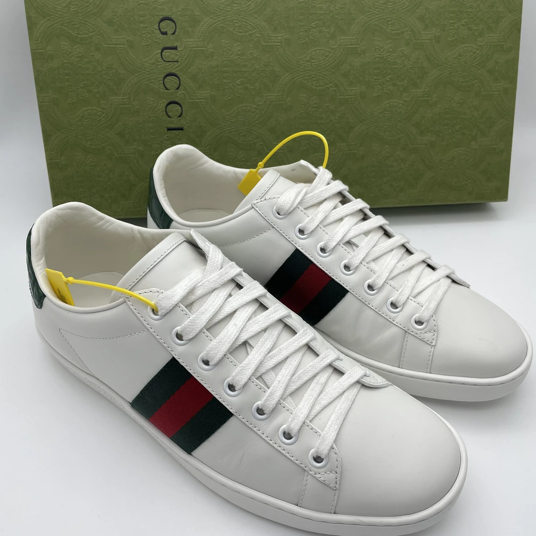 95新 GUCCI/古驰 38.5欧码/白色ACE红绿织带休闲时尚板鞋