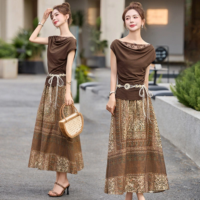 鑫灿好屋时尚气质高端女装2025年夏季依如秀波西米亚风套裙裙子