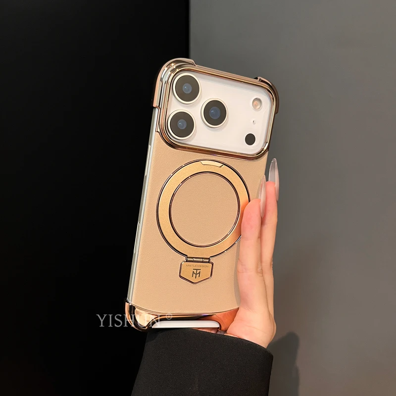 适用iPhone苹果17promax手机壳无边框17air磁吸支架16promax素皮1
