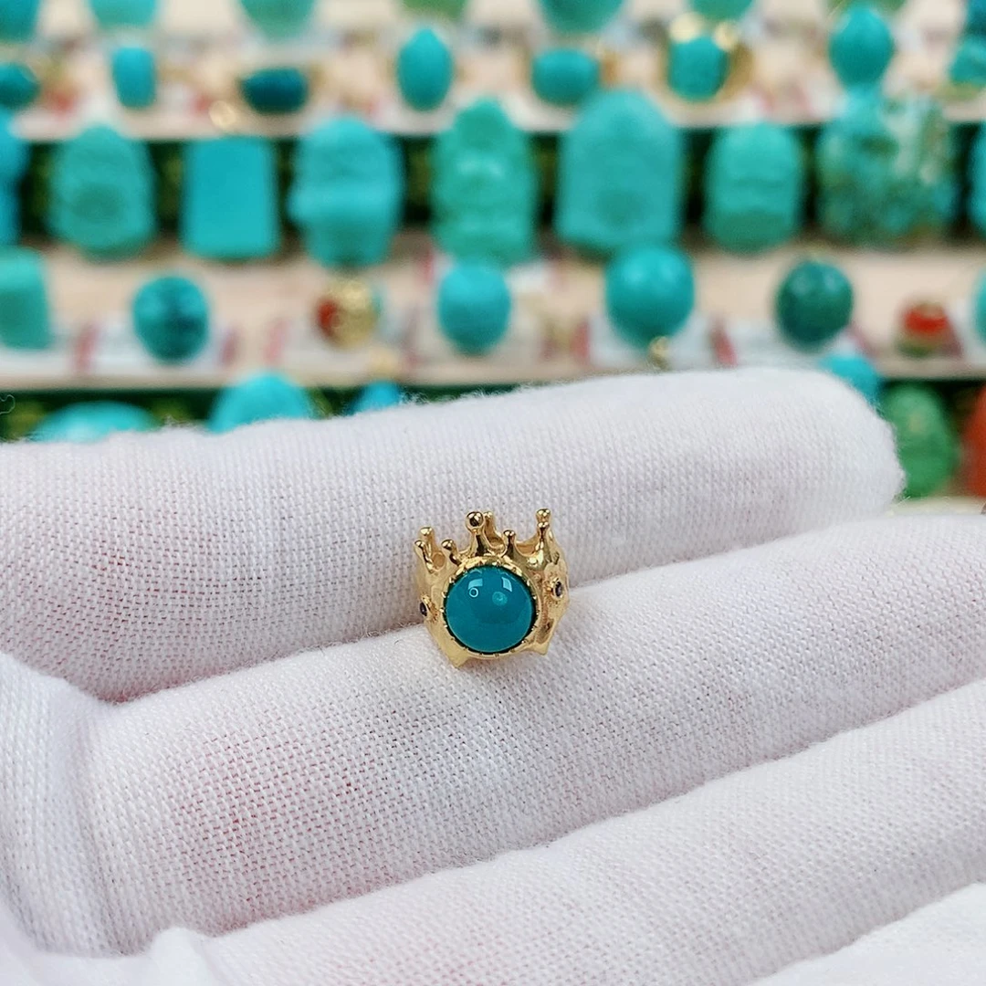 绿松石18K金镶嵌精品皇冠卡环8.5